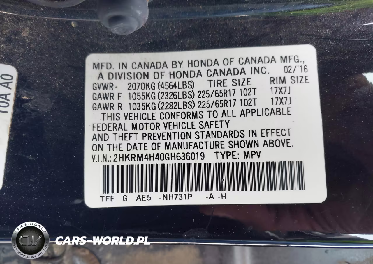 2016 Honda Cr-V Se VIN:2HKRM4H40GH636019 - 9