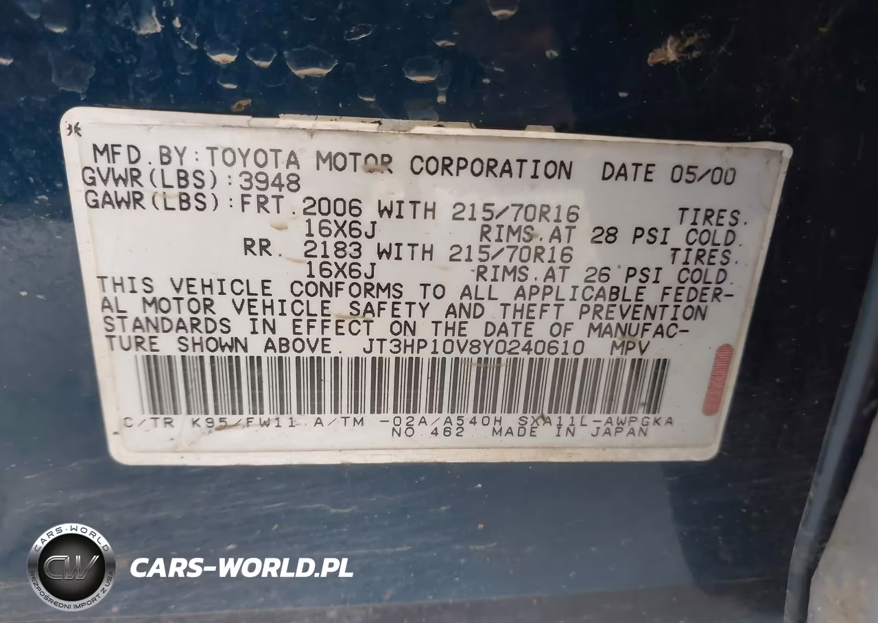 2000 Toyota Rav4 VIN:JT3HP10V8Y0240610 - 9