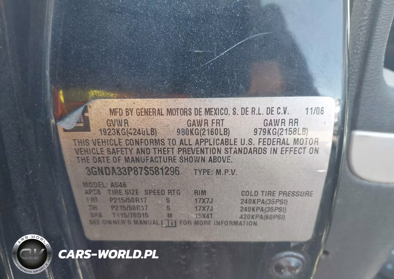 2007 Chevrolet Hhr Lt VIN:3GNDA33P87S581296 - 9
