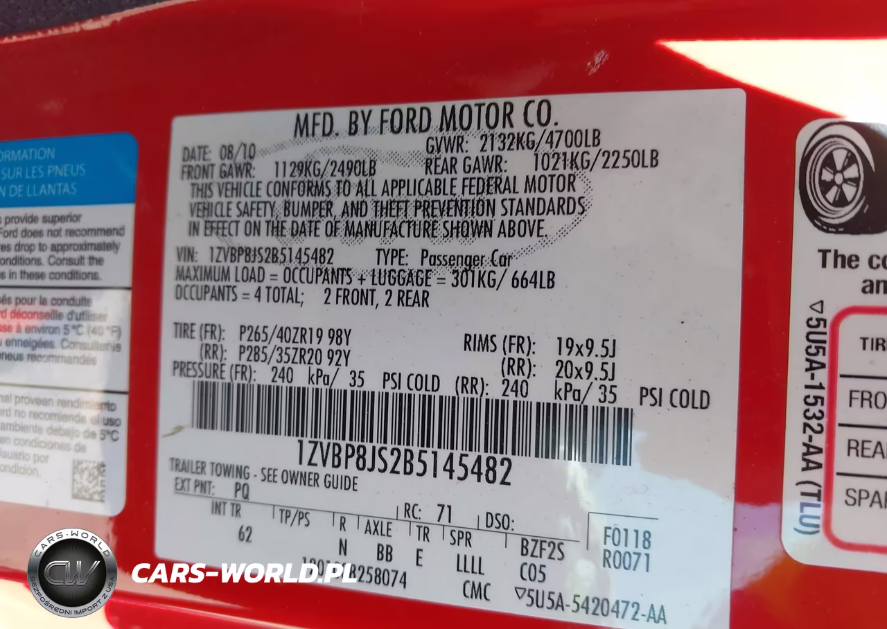 2011 Ford Shelby Gt500 VIN:1ZVBP8JS2B5145482 - 9