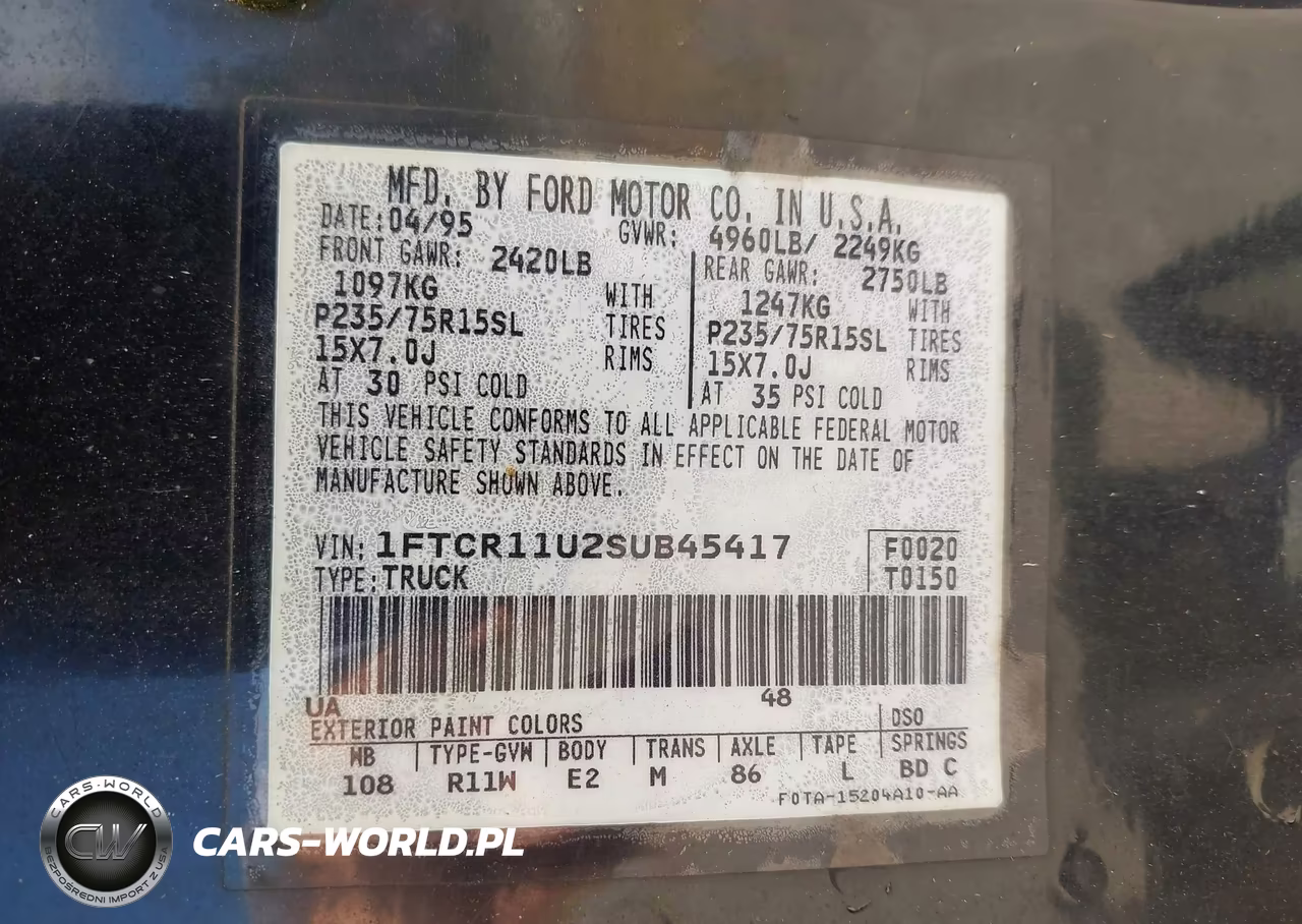 1995 Ford Ranger VIN:1FTCR11U2SUB45417 - 9