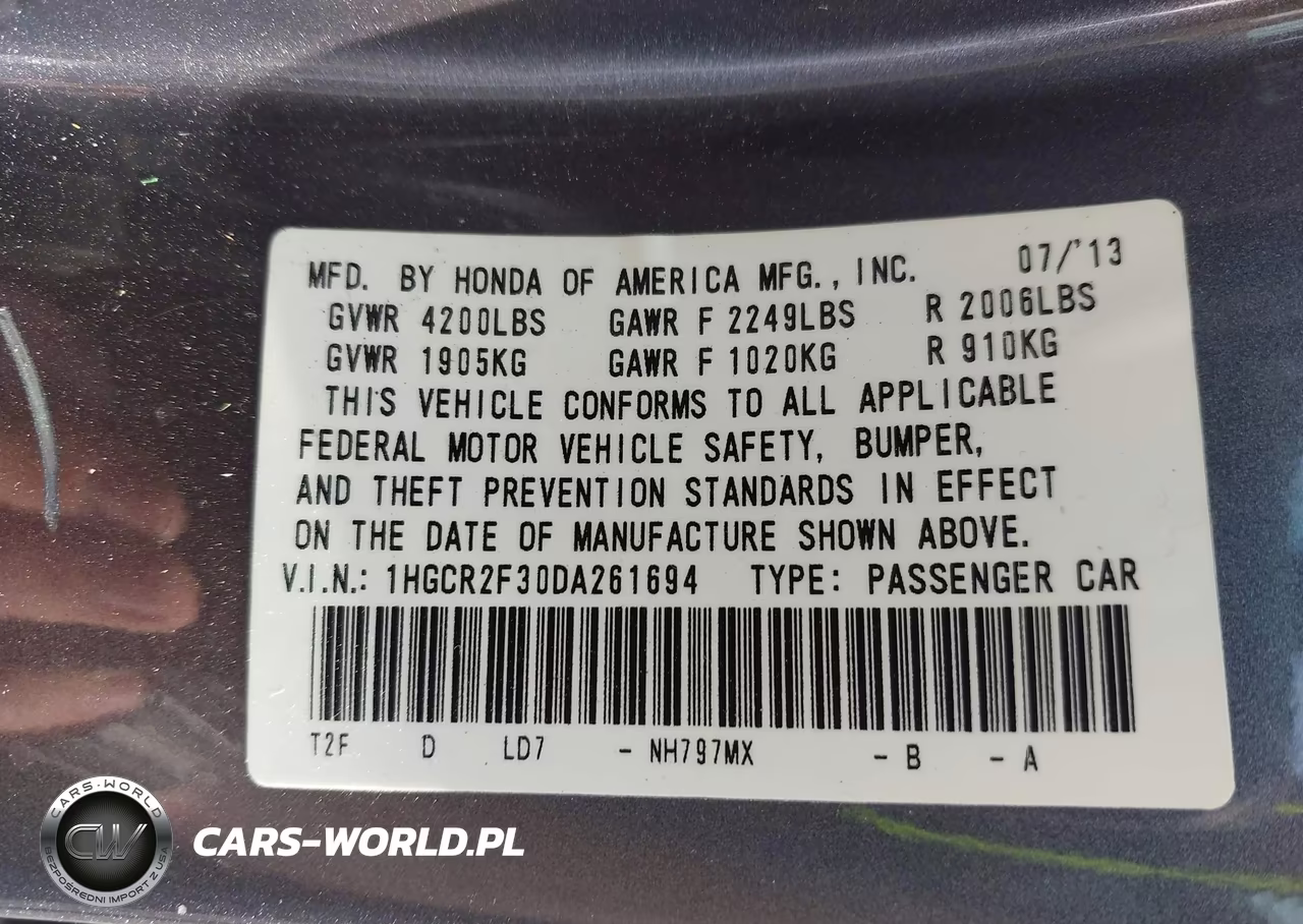2013 Honda Accord Lx VIN:1HGCR2F30DA261694 - 9