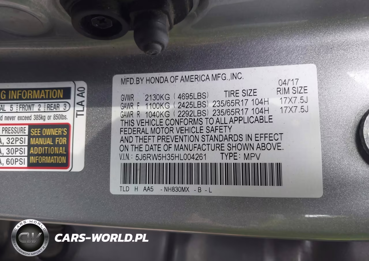2017 Honda Cr-V Lx VIN:5J6RW5H35HL004261 - 9