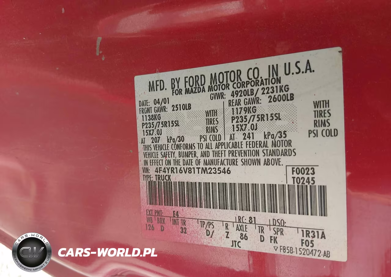 2001 Mazda B3000 Ds-Se VIN:4F4YR16V81TM23546 - 9