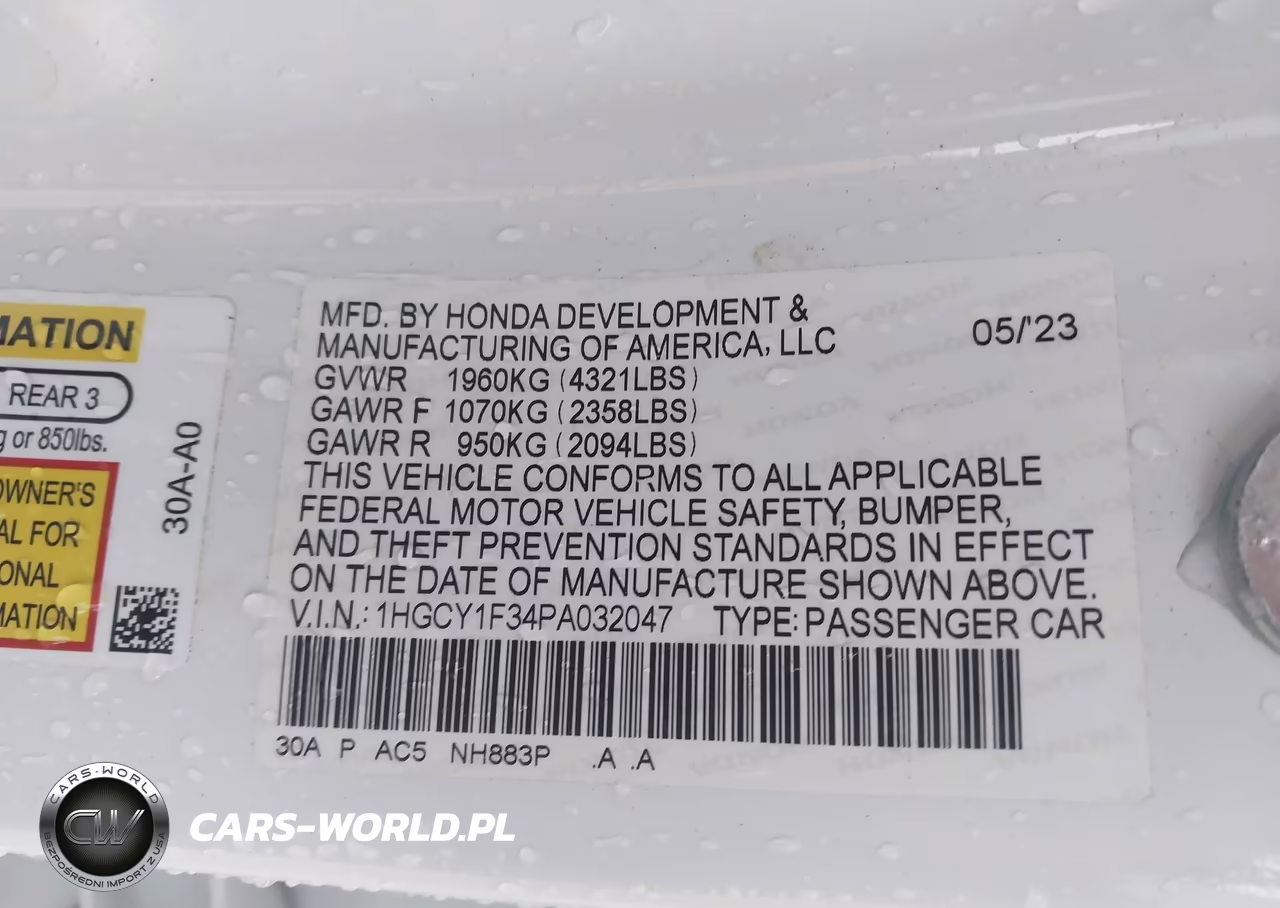 2023 Honda Accord Ex VIN:1HGCY1F34PA032047 - 9
