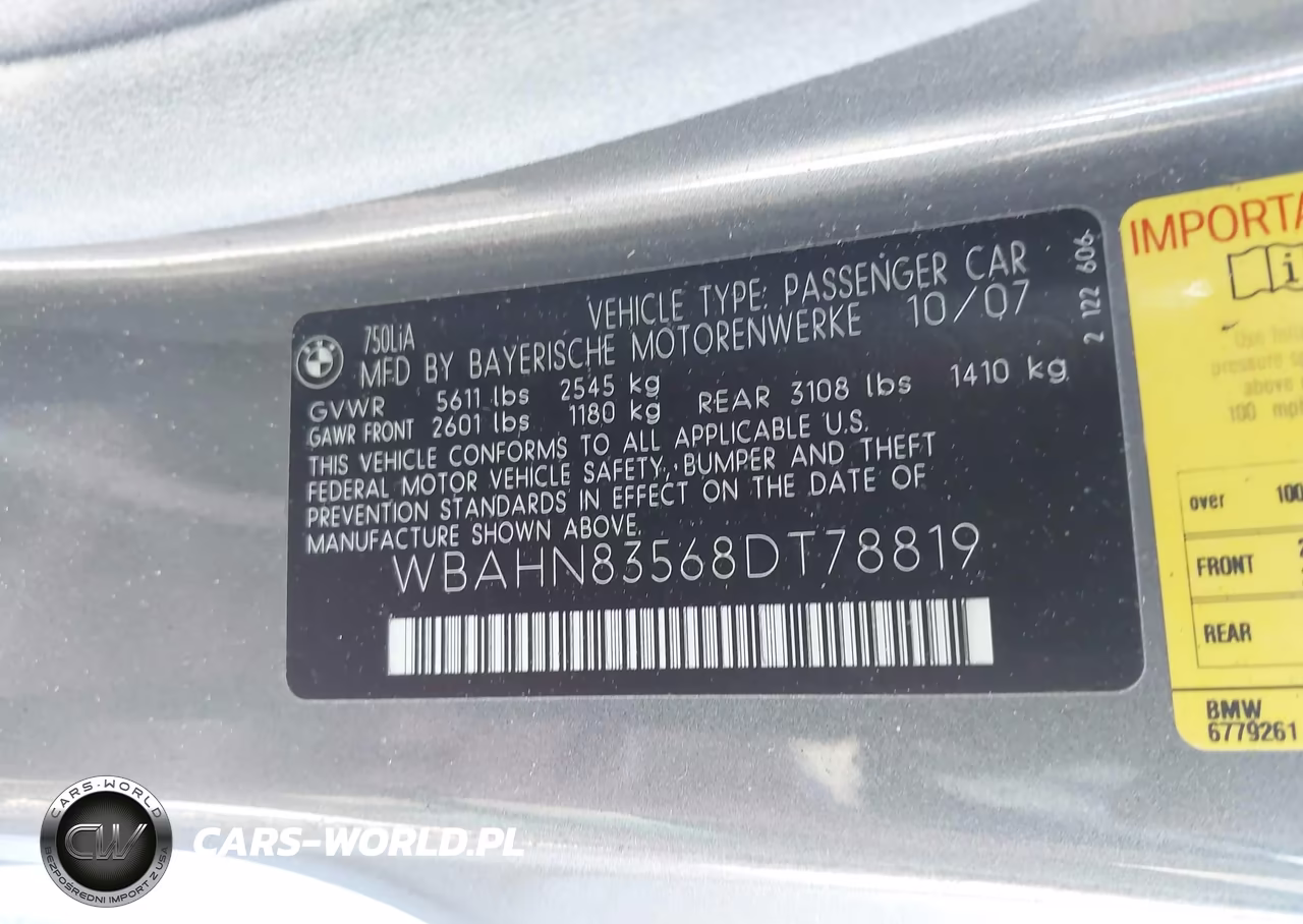 2008 BMW 750Li VIN:WBAHN83568DT78819 - 9