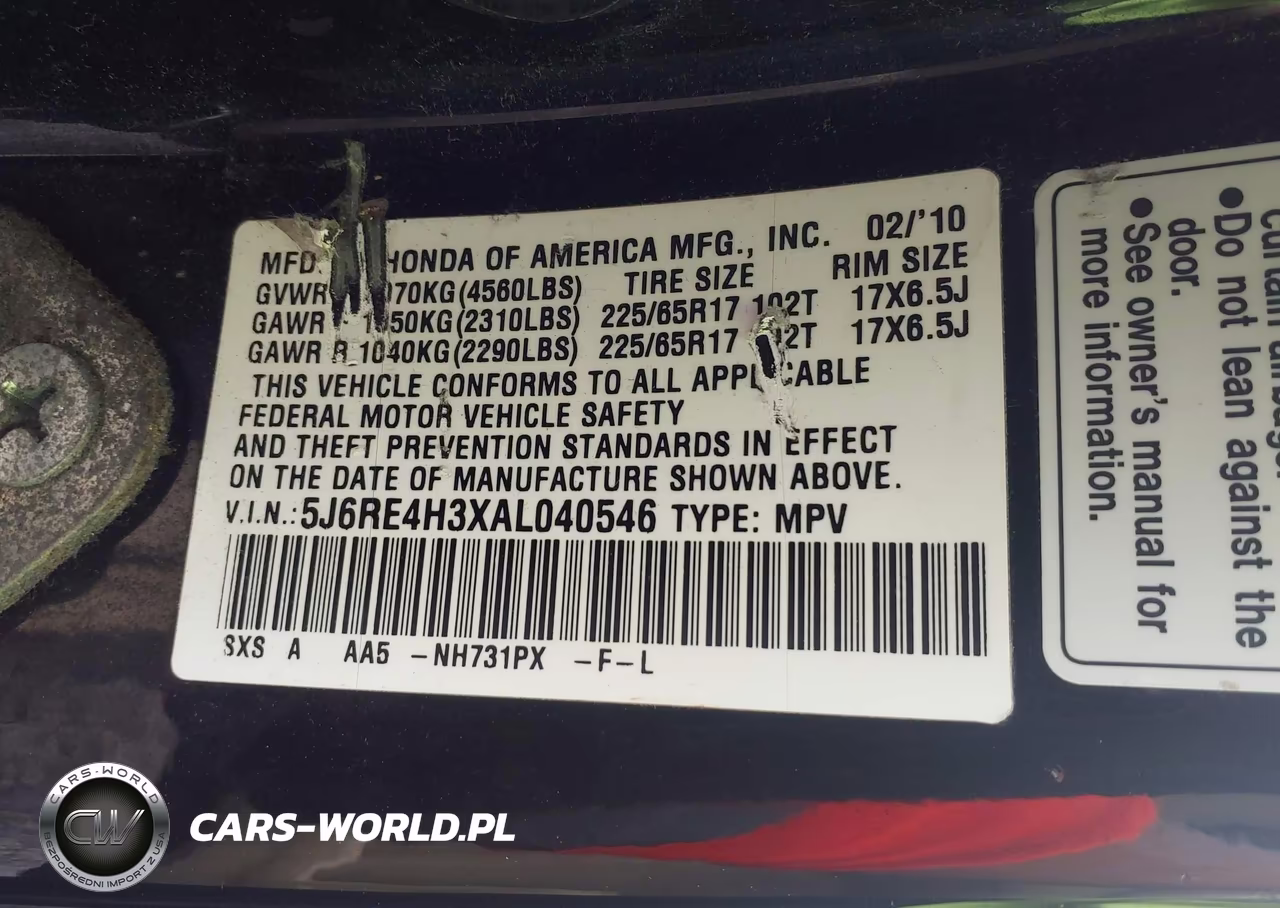 2010 Honda Cr-V Lx VIN:5J6RE4H3XAL040546 - 9