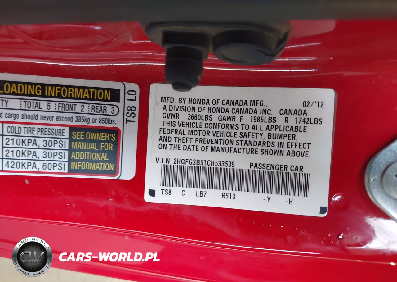 2012 Honda Civic Lx VIN:2HGFG3B51CH533539 - 9