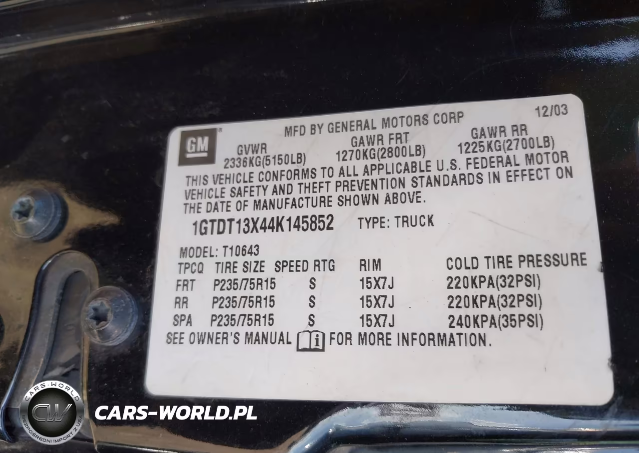 2004 GMC Sonoma Sls VIN:1GTDT13X44K145852 - 9