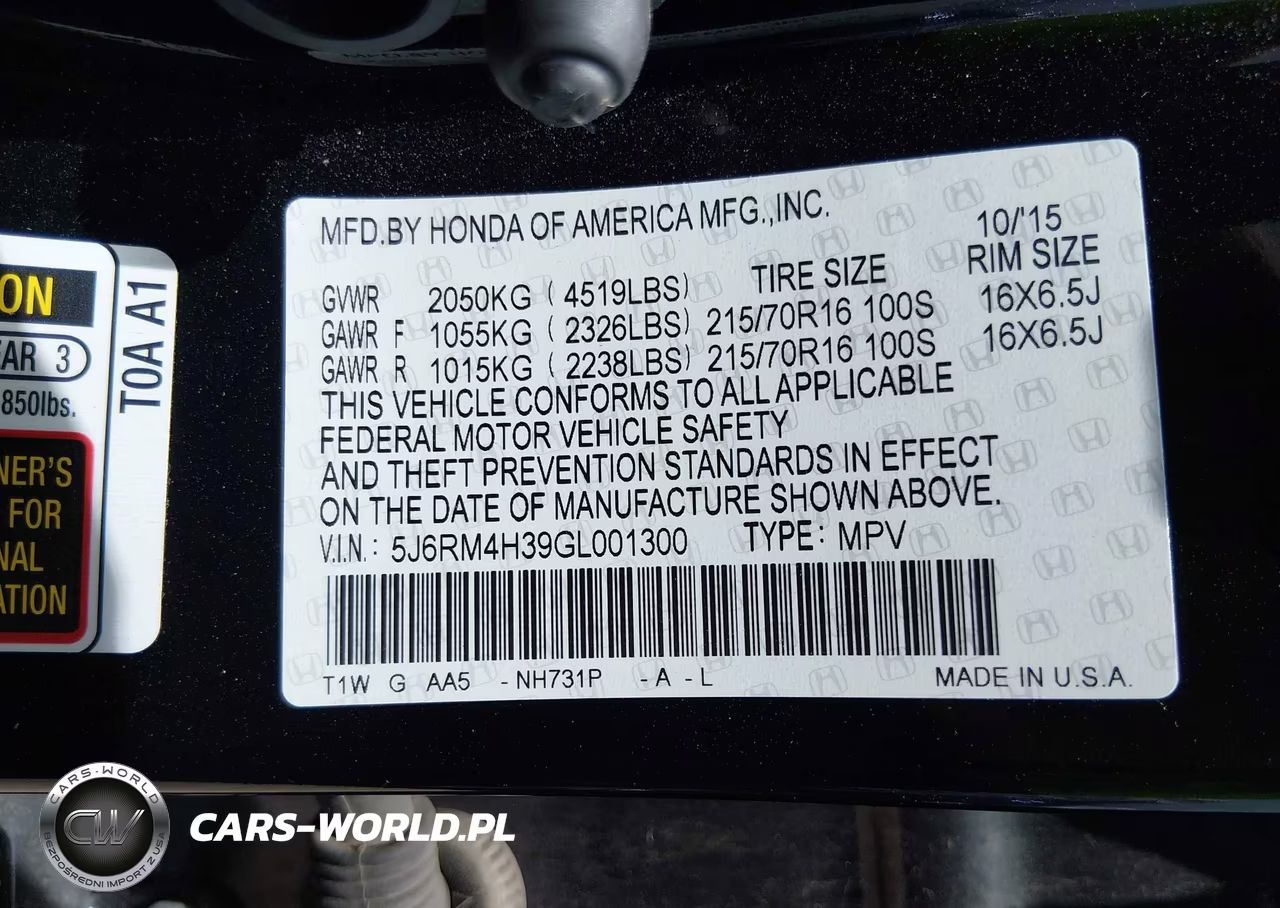 2016 Honda Cr-V Lx VIN:5J6RM4H39GL001300 - 9