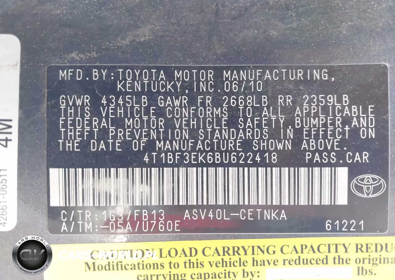 2011 Toyota Camry Le VIN:4T1BF3EK6BU622418 - 9