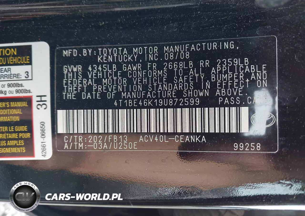 2009 Toyota Camry Le VIN:4T1BE46K19U872599 - 9