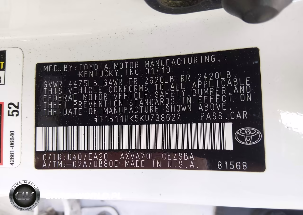 2019 Toyota Camry Se VIN:4T1B11HK5KU738627 - 9