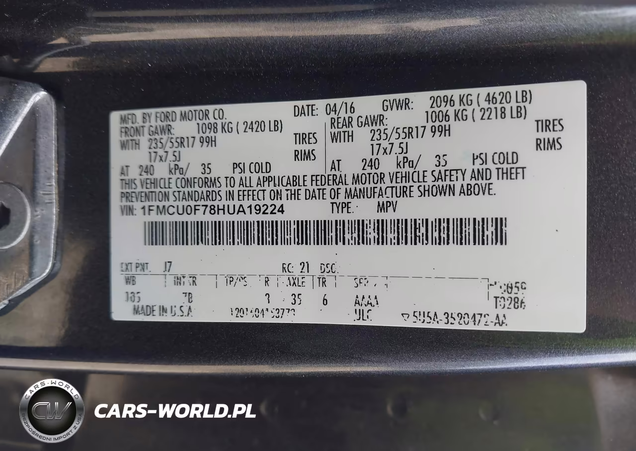 2017 Ford Escape S VIN:1FMCU0F78HUA19224 - 9