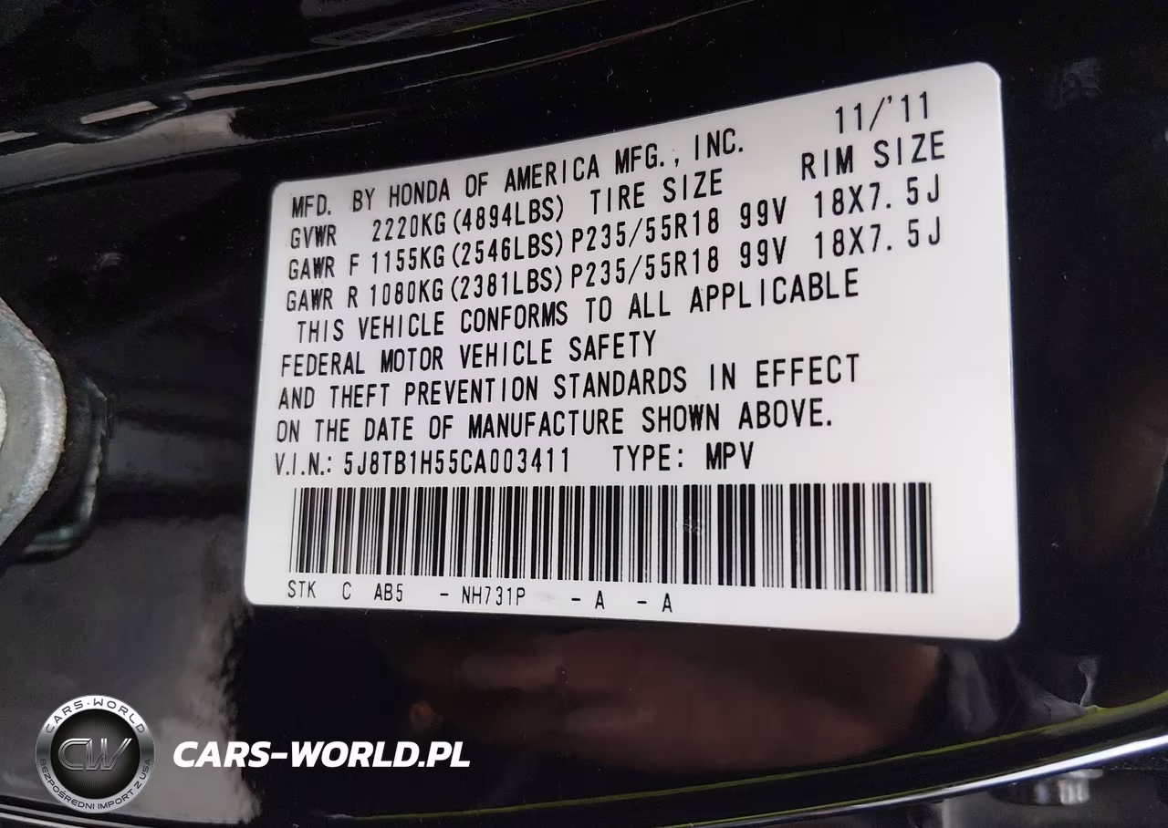2012 Acura Rdx VIN:5J8TB1H55CA003411 - 9
