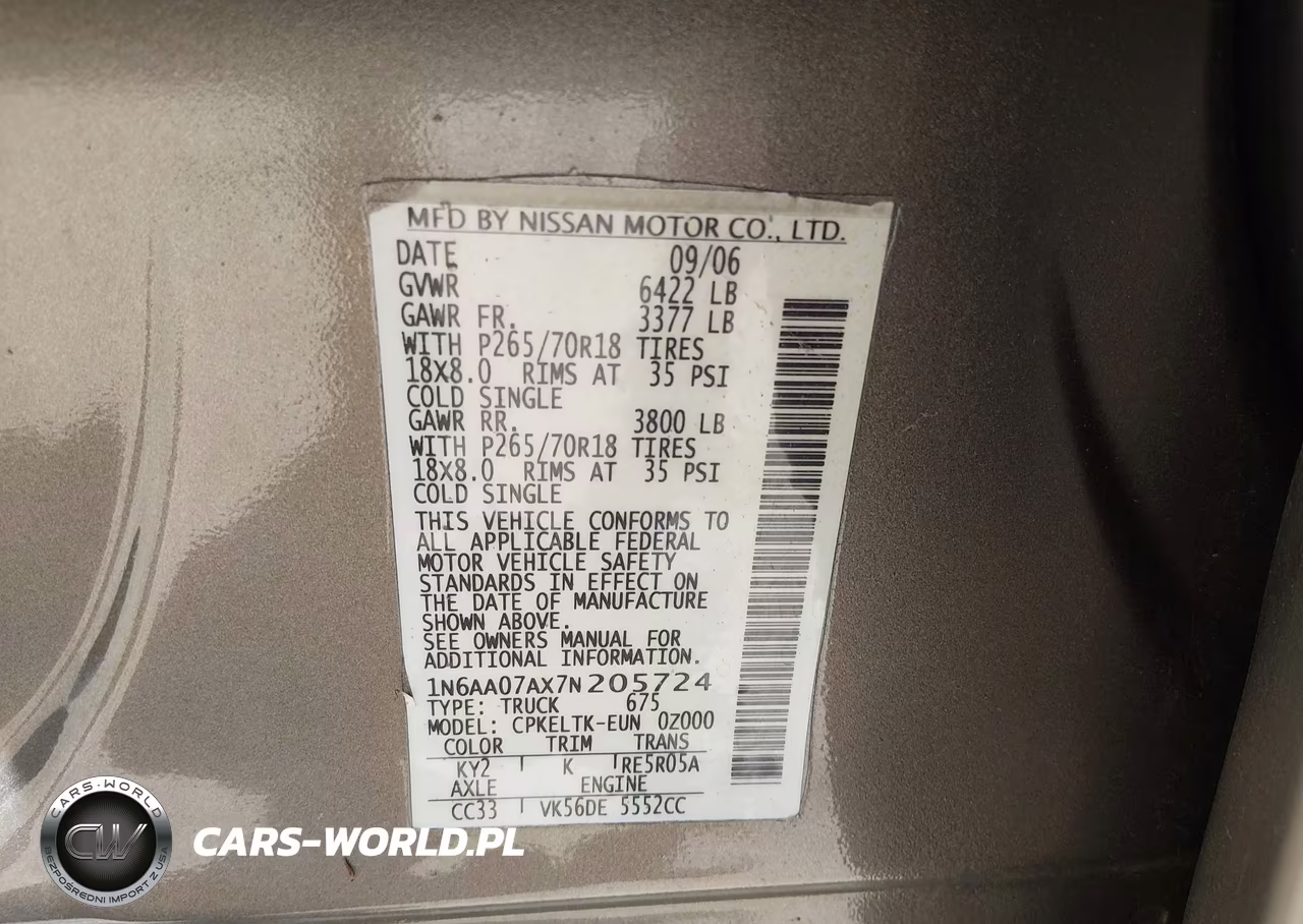 2007 Nissan Titan Se VIN:1N6AA07AX7N205724 - 9