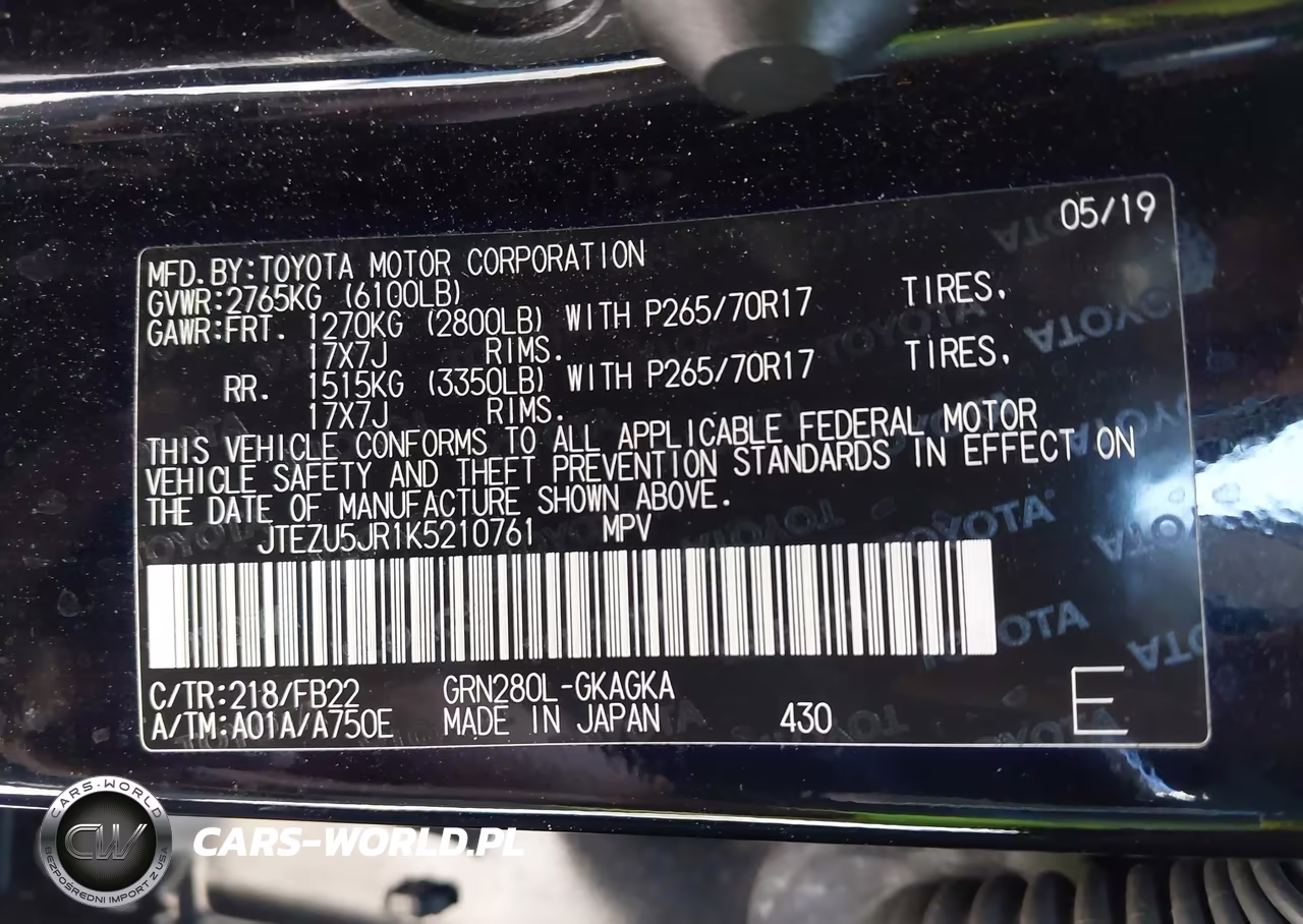 2019 Toyota 4Runner Sr5 VIN:JTEZU5JR1K5210761 - 9