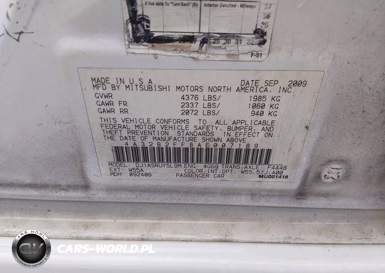 2010 Mitsubishi Galant Fe VIN:4A32B2FF8AE007189 - 9