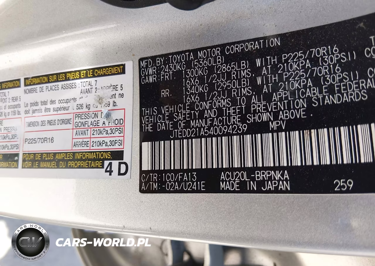 2004 Toyota Highlander VIN:JTEDD21A540094239 - 9