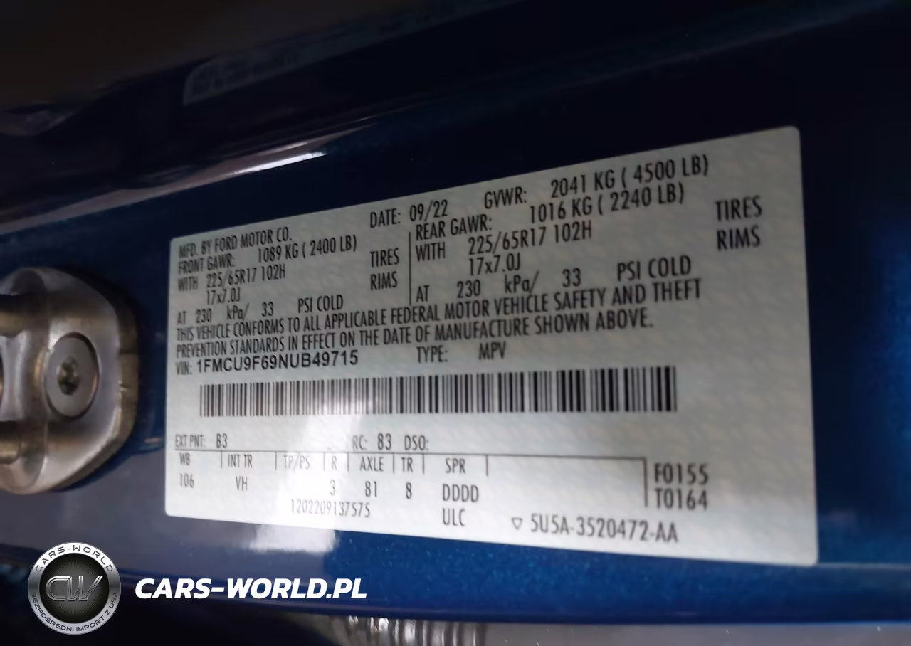 2022 Ford Escape S VIN:1FMCU9F69NUB49715 - 9