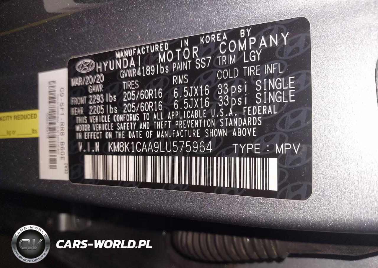2020 Hyundai Kona Se VIN:KM8K1CAA9LU575964 - 9