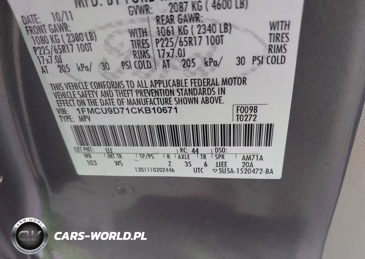 2012 Ford Escape Xlt VIN:1FMCU9D71CKB10671 - 9