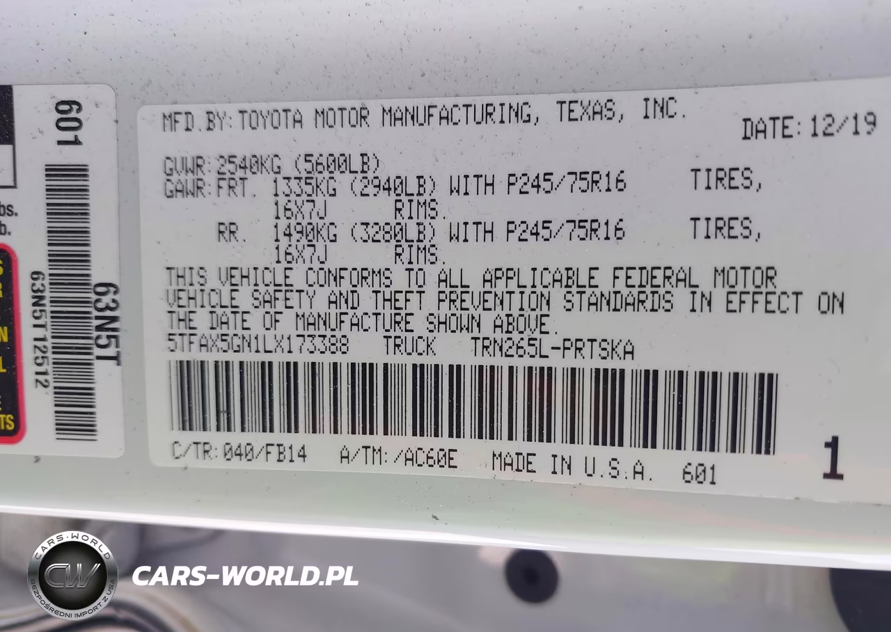 2020 Toyota Tacoma Sr VIN:5TFAX5GN1LX173388 - 9