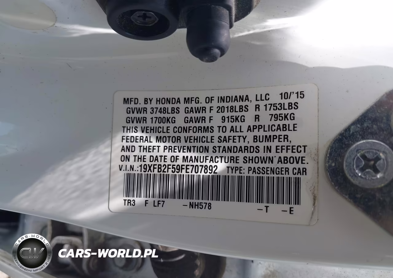 2015 Honda Civic Lx VIN:19XFB2F59FE707892 - 9