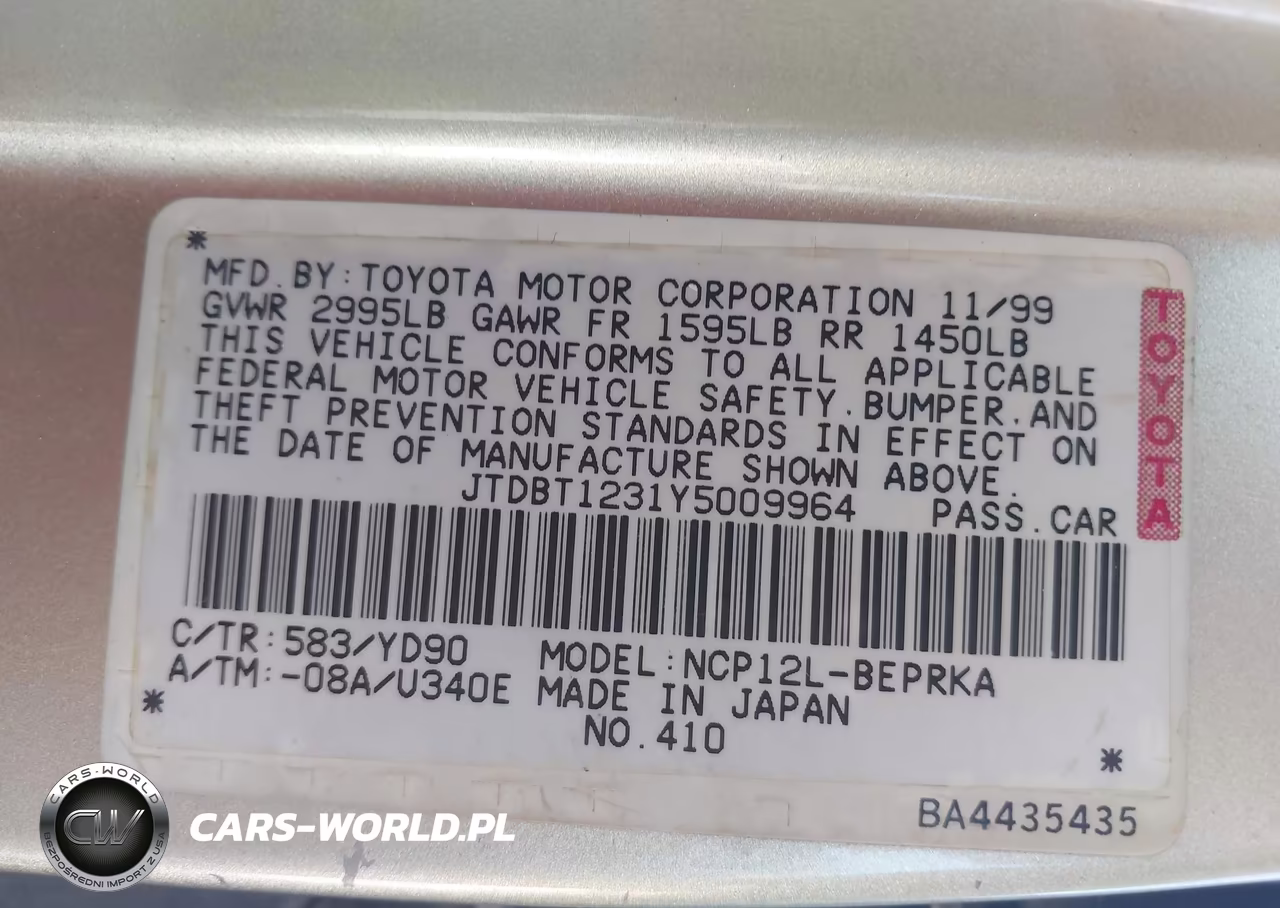 2000 Toyota Echo VIN:JTDBT1231Y5009964 - 9