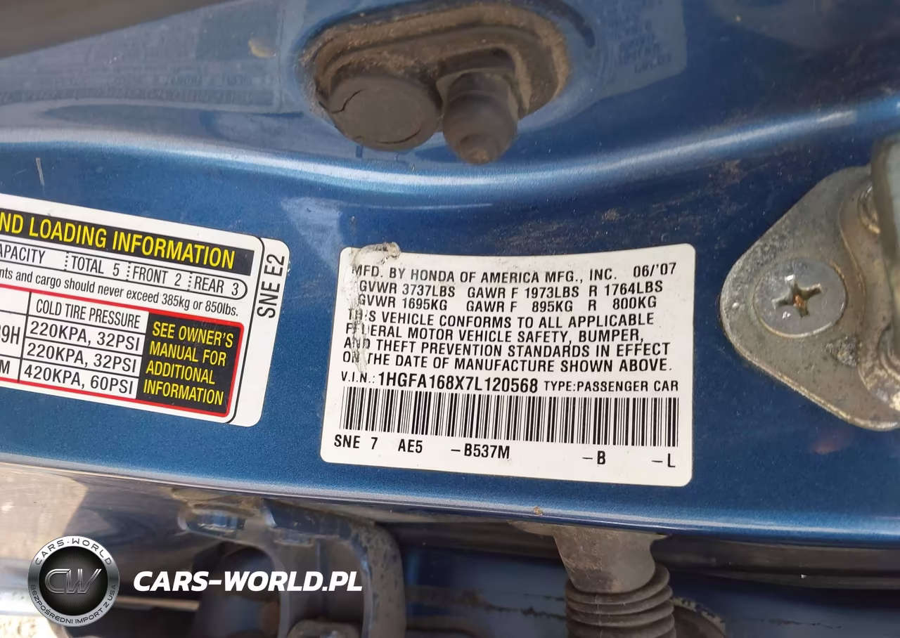 2007 Honda Civic Ex VIN:1HGFA168X7L120568 - 9