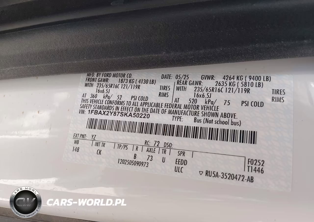 2025 Ford Transit-350 Passenger Van Xlt VIN:1FBAX2Y87SKA50220 - 9