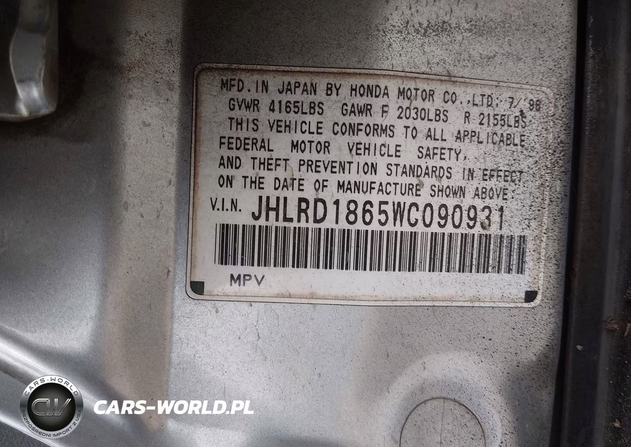 1998 Honda Cr-V Ex VIN:JHLRD1865WC090931 - 9