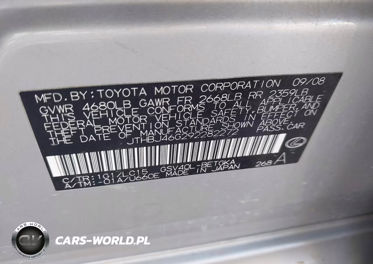2009 Lexus Es 350 VIN:JTHBJ46G292282272 - 9