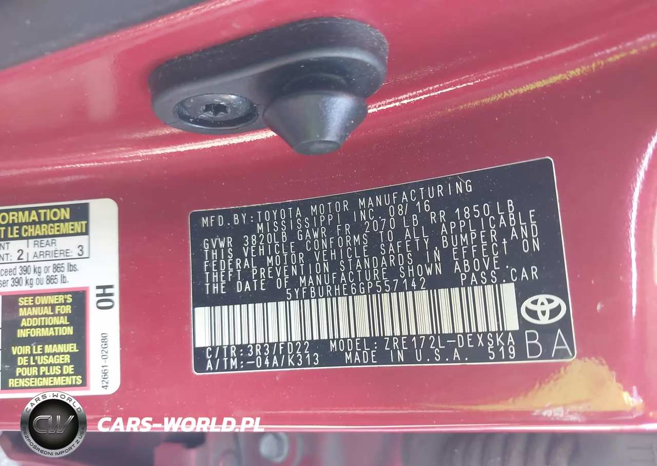 2016 Toyota Corolla S Plus VIN:5YFBURHE6GP557142 - 9