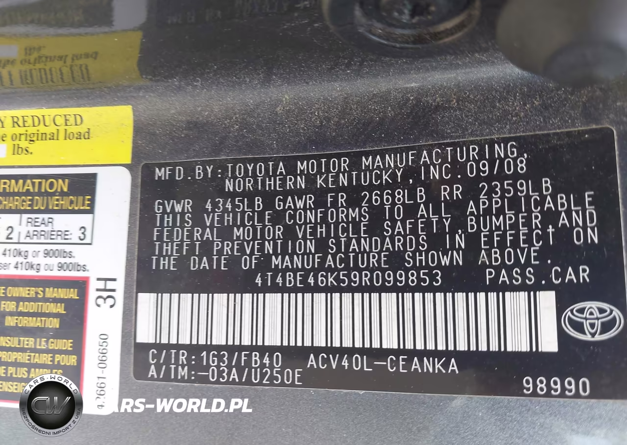 2009 Toyota Camry Le VIN:4T4BE46K59R099853 - 9
