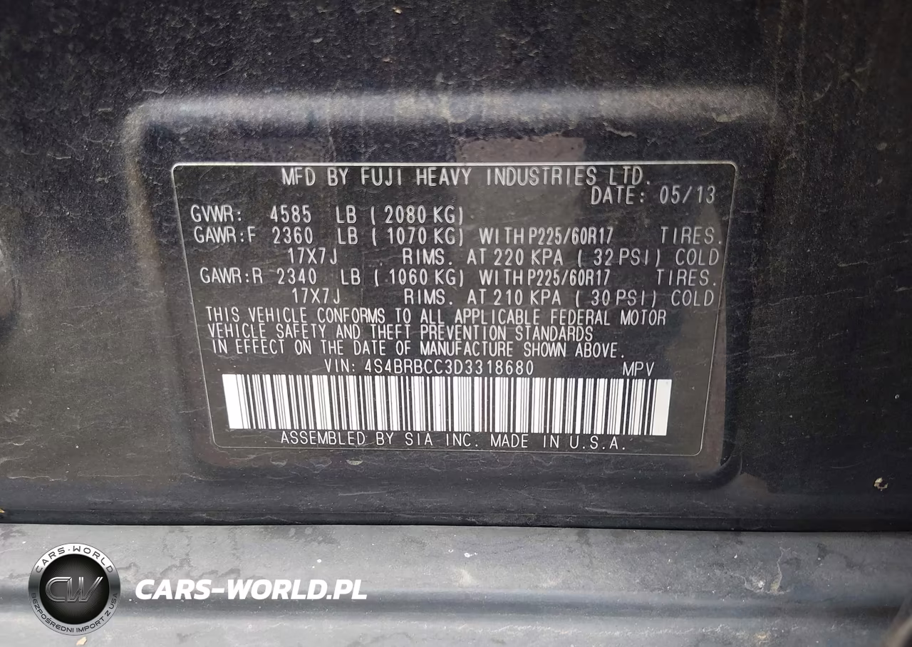 2013 Subaru Outback 2.5I Premium VIN:4S4BRBCC3D3318680 - 9