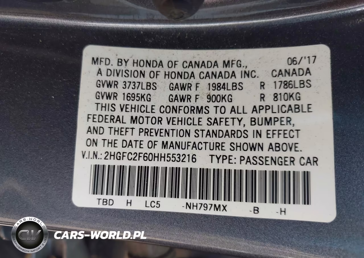 2017 Honda Civic Lx VIN:2HGFC2F60HH553216 - 9