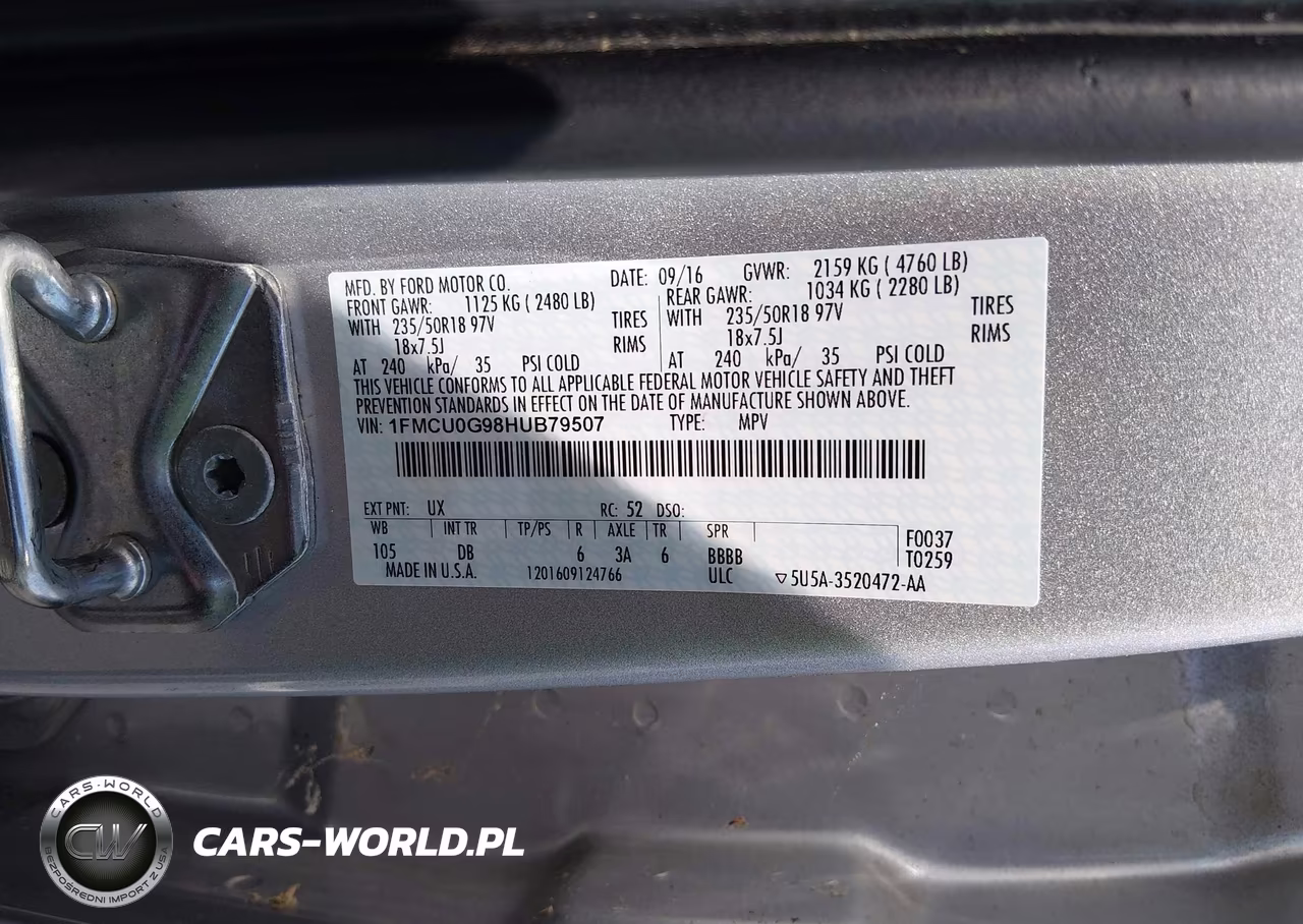 2017 Ford Escape Se VIN:1FMCU0G98HUB79507 - 9