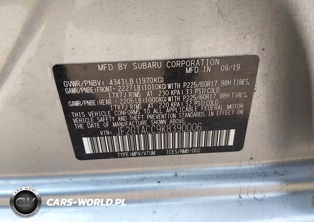 2019 Subaru Crosstrek 2.0I Premium VIN:JF2GTACC9K8390006 - 9