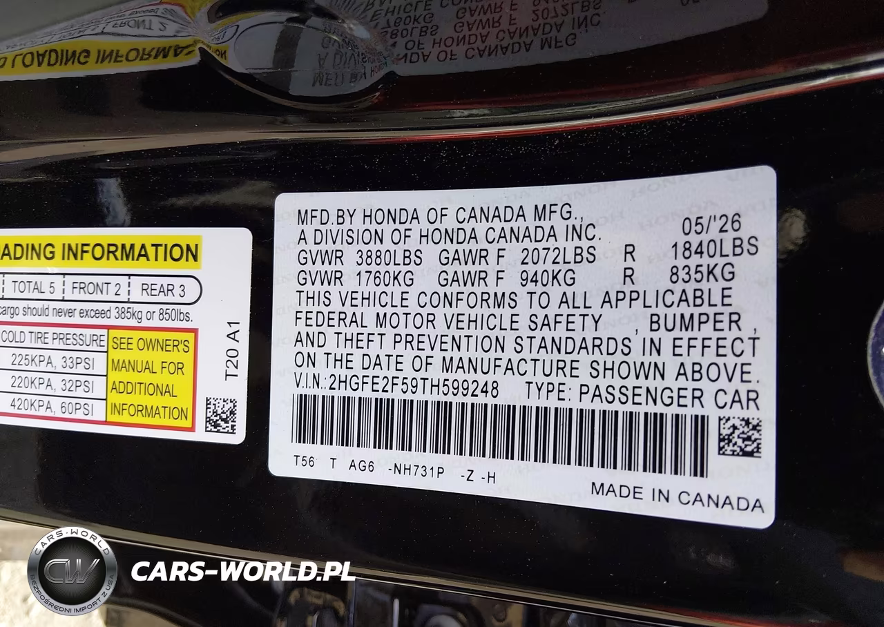 2026 Honda Civic Sport VIN:2HGFE2F59TH599248 - 9