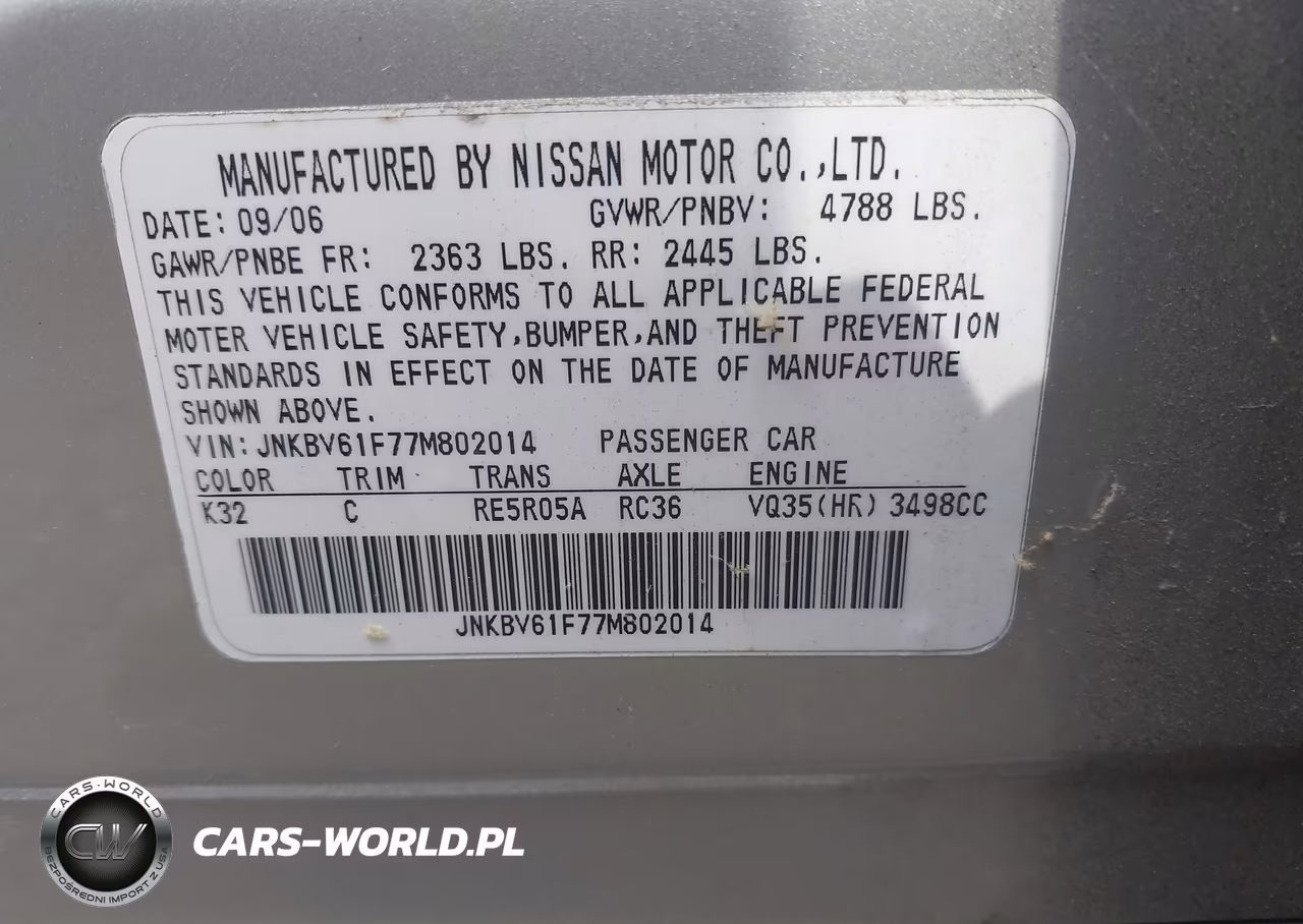 2007 Infiniti G35X VIN:JNKBV61F77M802014 - 9