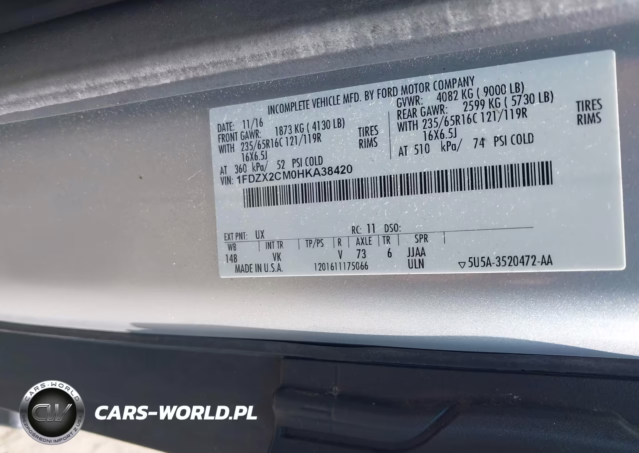 2017 Ford Transit-350 Xl VIN:1FDZX2CM0HKA38420 - 9