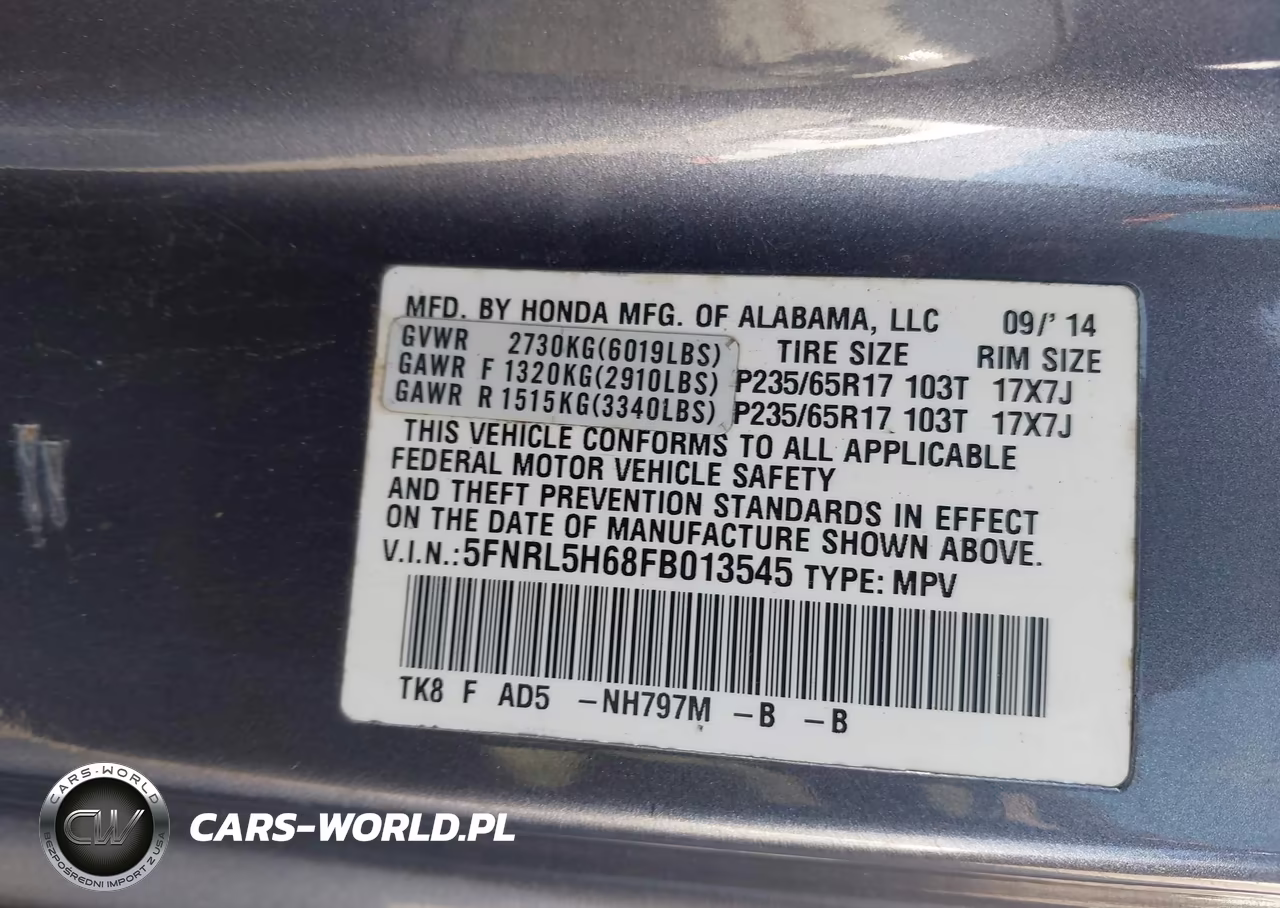 2015 Honda Odyssey Ex-L VIN:5FNRL5H68FB013545 - 9