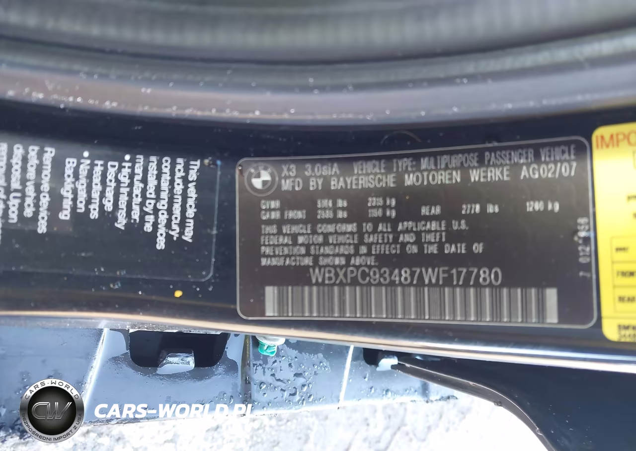 2007 BMW X3 3.0Si VIN:WBXPC93487WF17780 - 9