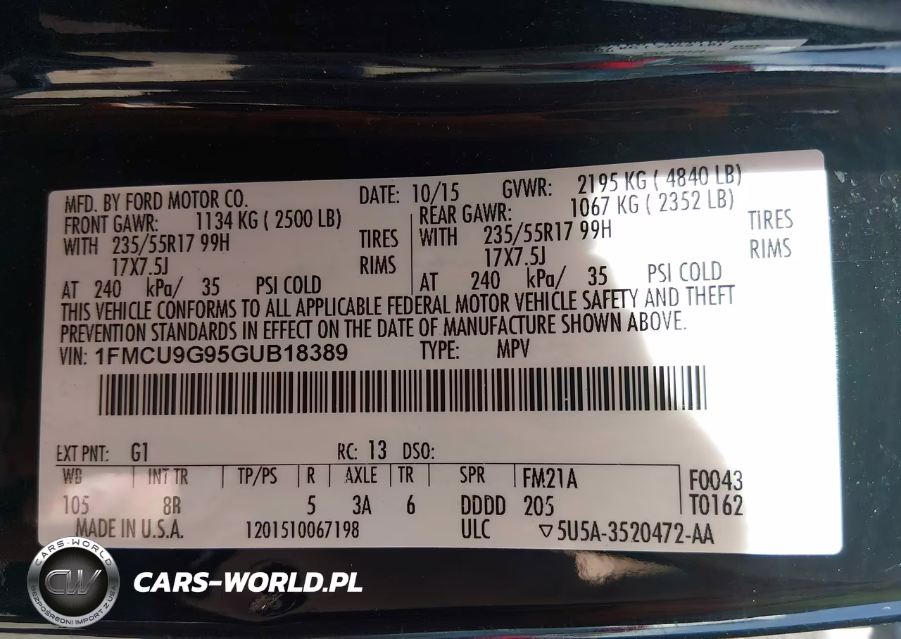 2016 Ford Escape Se VIN:1FMCU9G95GUB18389 - 9