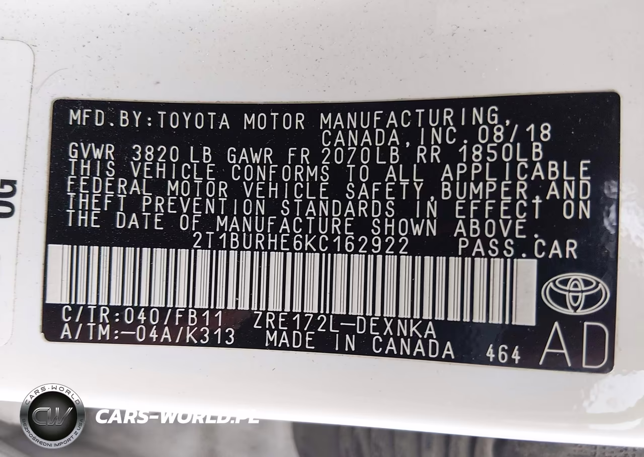 2019 Toyota Corolla Le VIN:2T1BURHE6KC162922 - 9