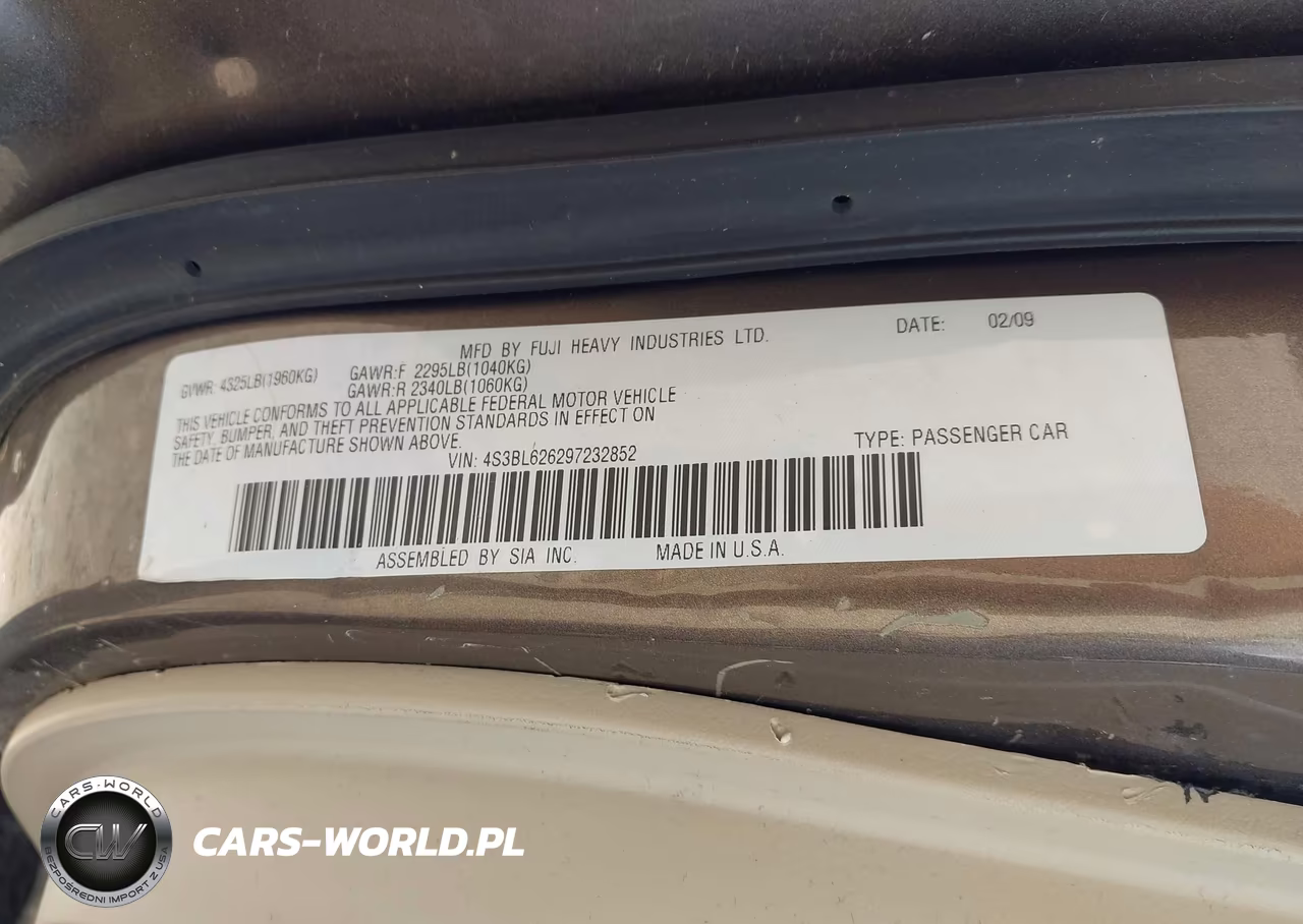 2009 Subaru Legacy 2.5I Limited VIN:4S3BL626297232852 - 9
