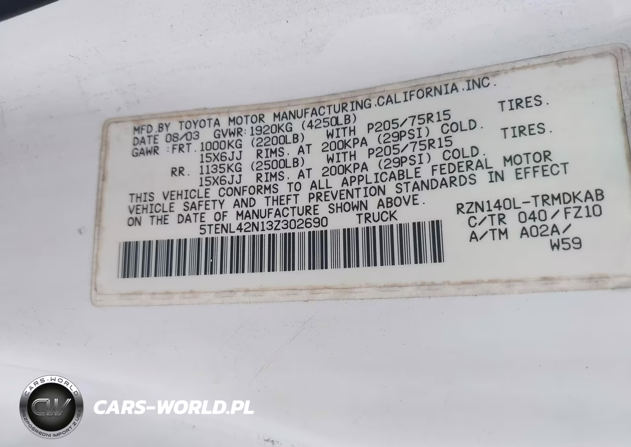 2003 Toyota Tacoma VIN:5TENL42N13Z302690 - 9