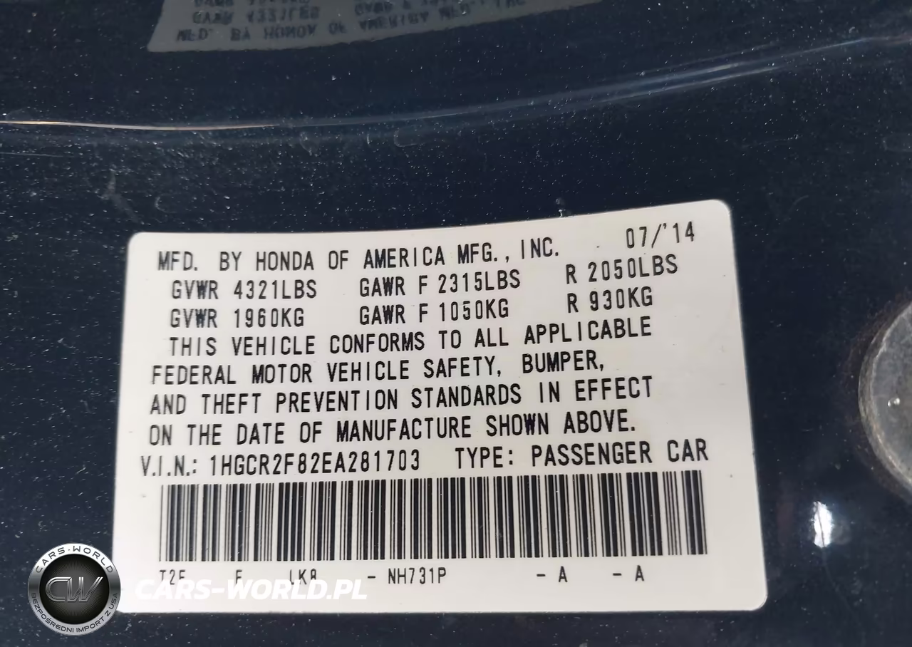 2014 Honda Accord Ex-L VIN:1HGCR2F82EA281703 - 9