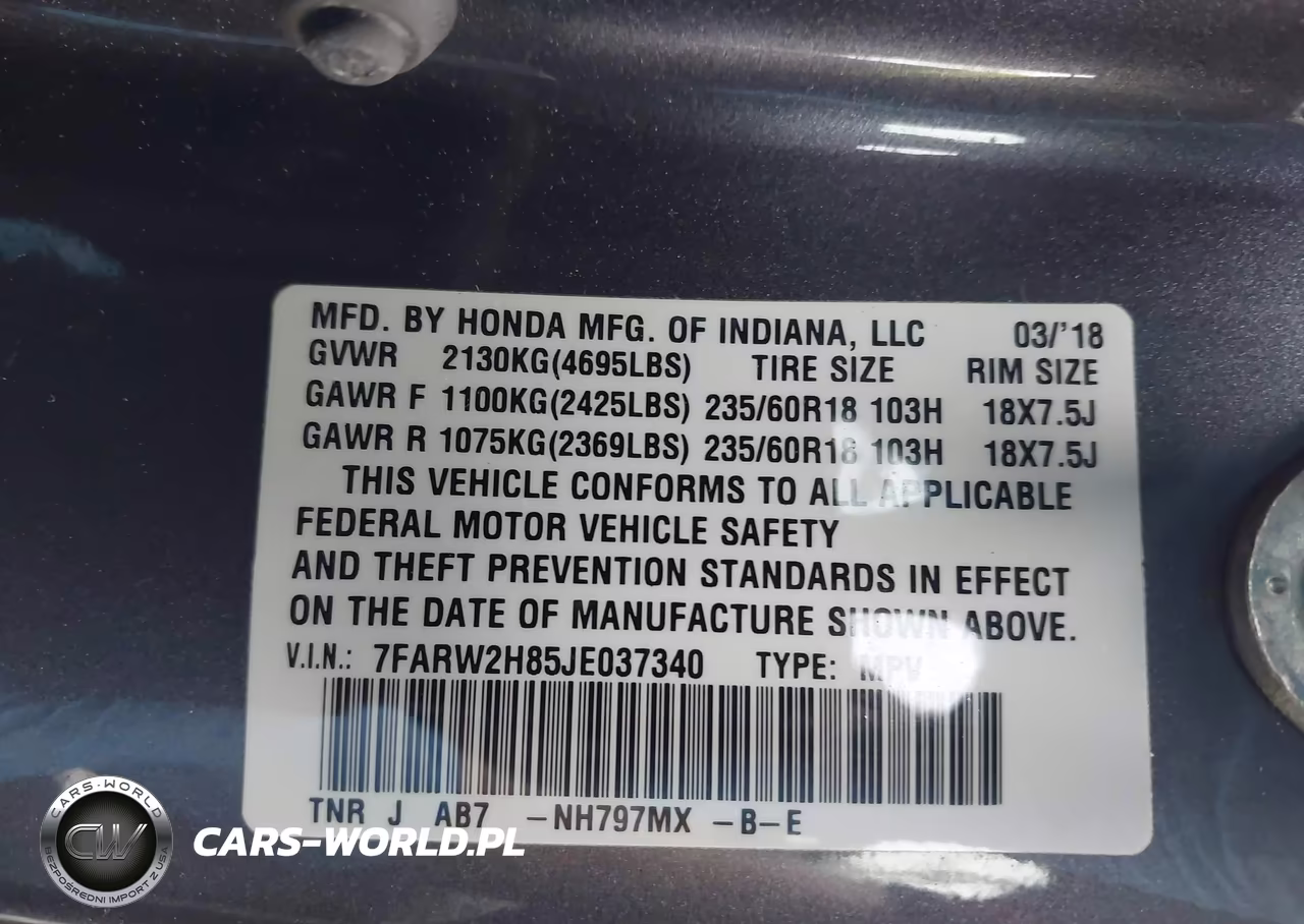 2018 Honda Cr-V Ex-L-Ex-L Navi VIN:7FARW2H85JE037340 - 9